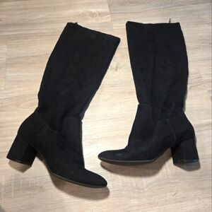 H&M Pull On Boots Suede Black Mid Calf Sz 7